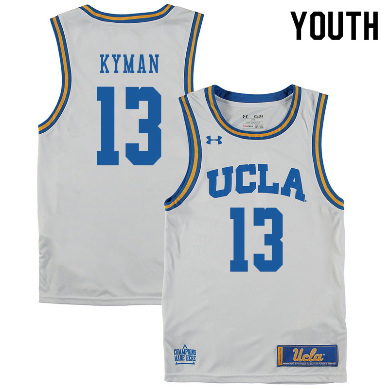 Youth #13 Jake Kyman UCLA Bruins College Basketball Jerseys Sale-White